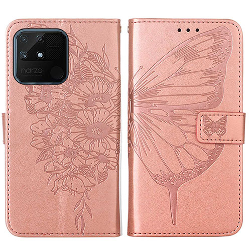 Leather Case Stands Butterfly Flip Cover Holder Y01B for Realme Narzo 50A Rose Gold