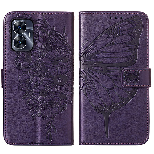 Leather Case Stands Butterfly Flip Cover Holder Y01B for Realme Narzo N55 Purple