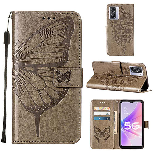 Leather Case Stands Butterfly Flip Cover Holder Y01B for Realme V23i 5G Gray