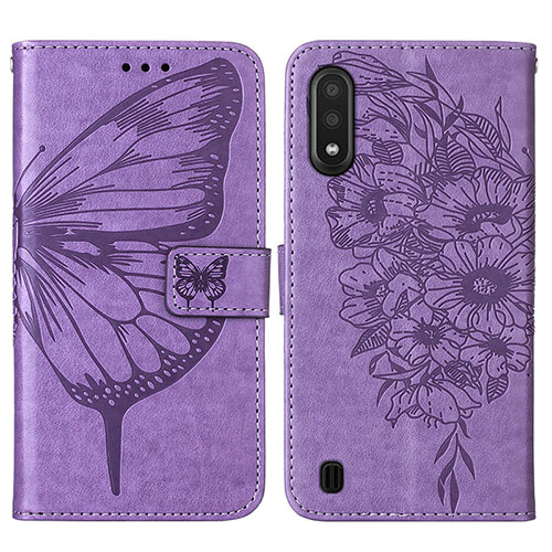 Leather Case Stands Butterfly Flip Cover Holder Y01B for Samsung Galaxy A01 SM-A015 Clove Purple