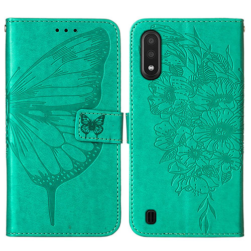 Leather Case Stands Butterfly Flip Cover Holder Y01B for Samsung Galaxy A01 SM-A015 Green