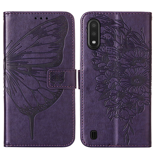 Leather Case Stands Butterfly Flip Cover Holder Y01B for Samsung Galaxy A01 SM-A015 Purple