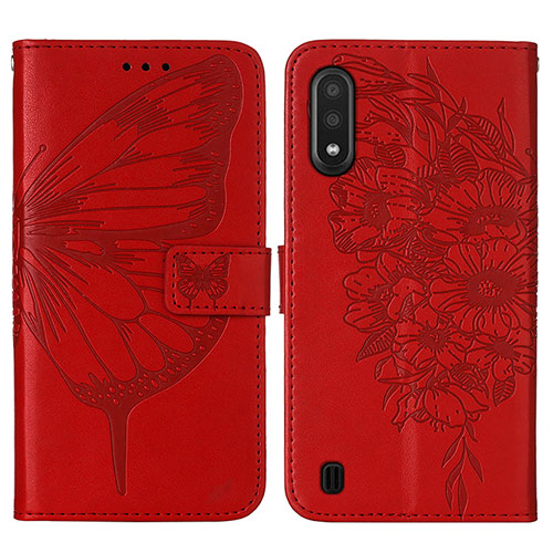 Leather Case Stands Butterfly Flip Cover Holder Y01B for Samsung Galaxy A01 SM-A015 Red