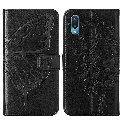 Leather Case Stands Butterfly Flip Cover Holder Y01B for Samsung Galaxy A02 Black