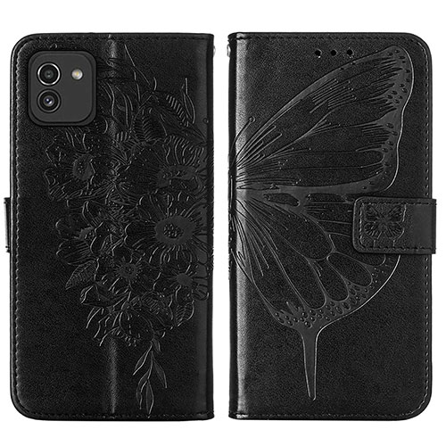 Leather Case Stands Butterfly Flip Cover Holder Y01B for Samsung Galaxy A03 Black