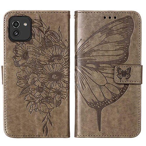 Leather Case Stands Butterfly Flip Cover Holder Y01B for Samsung Galaxy A03 Gray