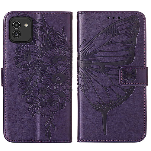 Leather Case Stands Butterfly Flip Cover Holder Y01B for Samsung Galaxy A03 Purple