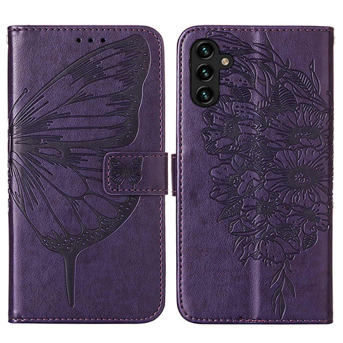 Leather Case Stands Butterfly Flip Cover Holder Y01B for Samsung Galaxy A04s Purple