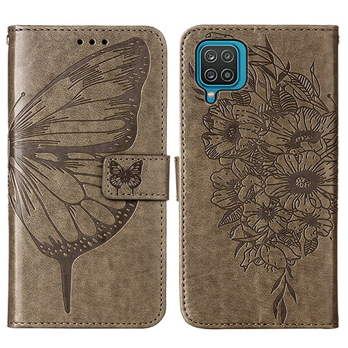 Leather Case Stands Butterfly Flip Cover Holder Y01B for Samsung Galaxy A12 5G Gray