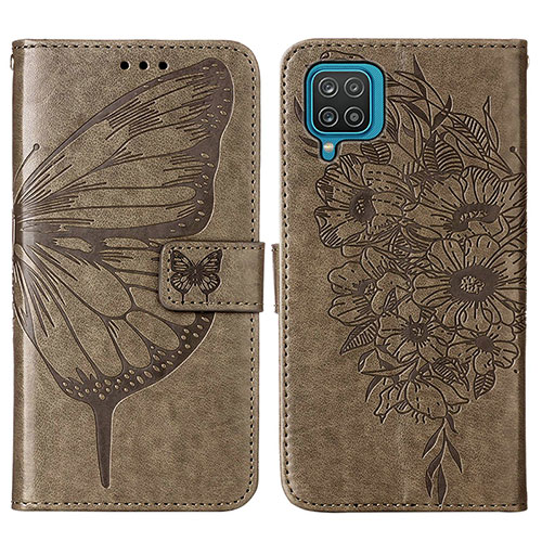 Leather Case Stands Butterfly Flip Cover Holder Y01B for Samsung Galaxy A12 Gray