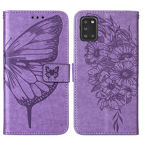 Leather Case Stands Butterfly Flip Cover Holder Y01B for Samsung Galaxy A21s Clove Purple