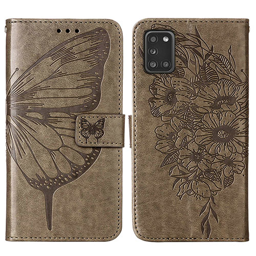 Leather Case Stands Butterfly Flip Cover Holder Y01B for Samsung Galaxy A21s Gray