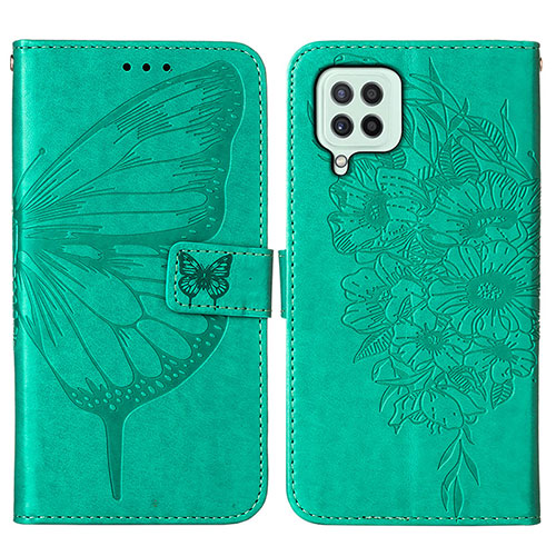 Leather Case Stands Butterfly Flip Cover Holder Y01B for Samsung Galaxy A22 4G Green