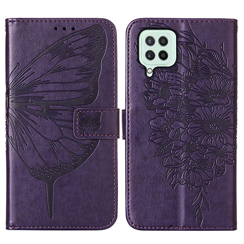 Leather Case Stands Butterfly Flip Cover Holder Y01B for Samsung Galaxy A22 4G Purple