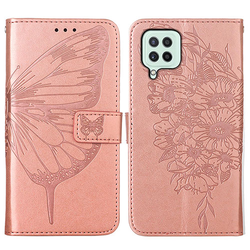 Leather Case Stands Butterfly Flip Cover Holder Y01B for Samsung Galaxy A22 4G Rose Gold