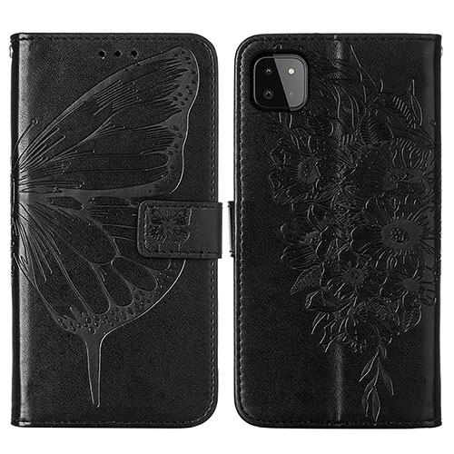 Leather Case Stands Butterfly Flip Cover Holder Y01B for Samsung Galaxy A22 5G Black