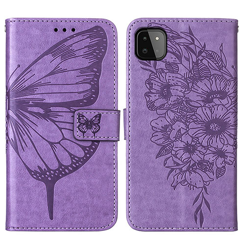 Leather Case Stands Butterfly Flip Cover Holder Y01B for Samsung Galaxy A22 5G Clove Purple