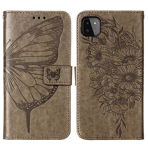 Leather Case Stands Butterfly Flip Cover Holder Y01B for Samsung Galaxy A22 5G Gray