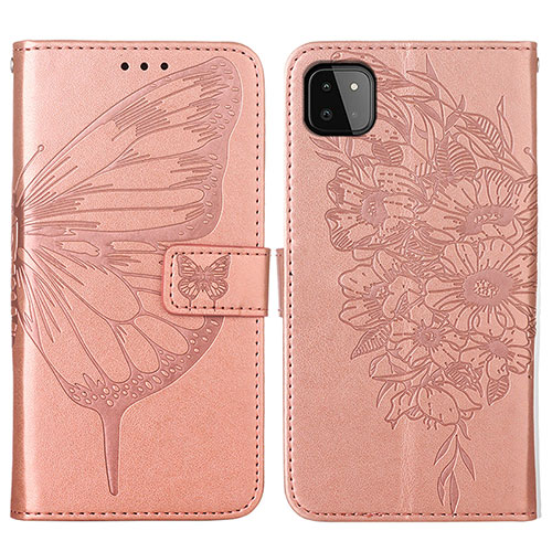 Leather Case Stands Butterfly Flip Cover Holder Y01B for Samsung Galaxy A22s 5G Rose Gold