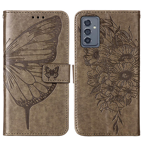 Leather Case Stands Butterfly Flip Cover Holder Y01B for Samsung Galaxy A24 4G Gray