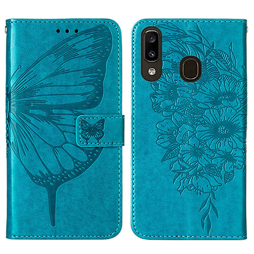 Leather Case Stands Butterfly Flip Cover Holder Y01B for Samsung Galaxy A30 Blue