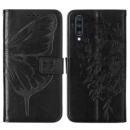 Leather Case Stands Butterfly Flip Cover Holder Y01B for Samsung Galaxy A30S Black