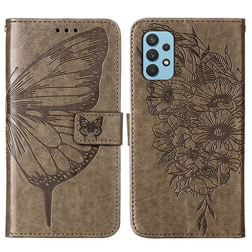 Leather Case Stands Butterfly Flip Cover Holder Y01B for Samsung Galaxy A32 4G Gray