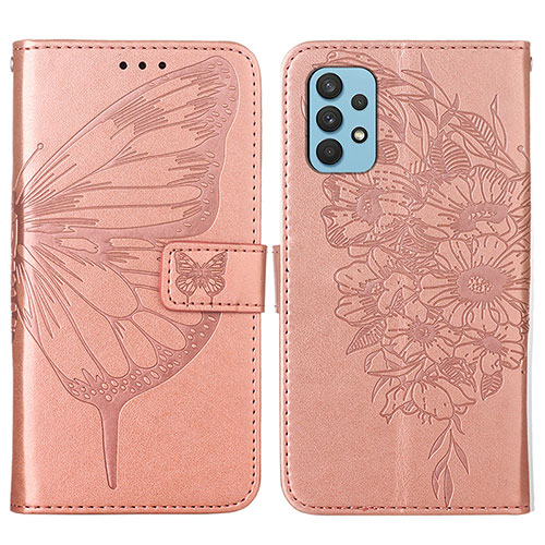 Leather Case Stands Butterfly Flip Cover Holder Y01B for Samsung Galaxy A32 4G Rose Gold