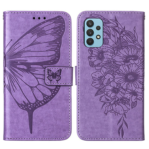 Leather Case Stands Butterfly Flip Cover Holder Y01B for Samsung Galaxy A32 5G Clove Purple