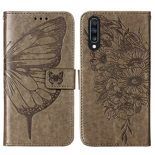 Leather Case Stands Butterfly Flip Cover Holder Y01B for Samsung Galaxy A50 Gray