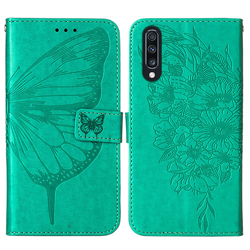 Leather Case Stands Butterfly Flip Cover Holder Y01B for Samsung Galaxy A50S Green