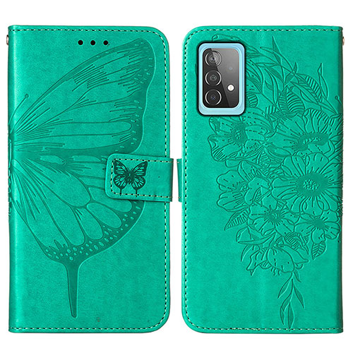 Leather Case Stands Butterfly Flip Cover Holder Y01B for Samsung Galaxy A52 4G Green