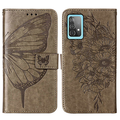 Leather Case Stands Butterfly Flip Cover Holder Y01B for Samsung Galaxy A52 5G Gray