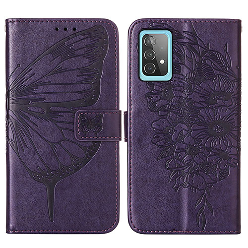 Leather Case Stands Butterfly Flip Cover Holder Y01B for Samsung Galaxy A52s 5G Purple