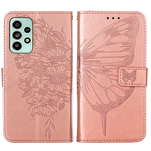 Leather Case Stands Butterfly Flip Cover Holder Y01B for Samsung Galaxy A53 5G Rose Gold