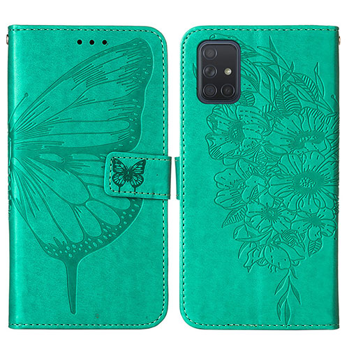 Leather Case Stands Butterfly Flip Cover Holder Y01B for Samsung Galaxy A71 4G A715 Green