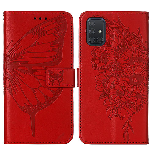 Leather Case Stands Butterfly Flip Cover Holder Y01B for Samsung Galaxy A71 4G A715 Red