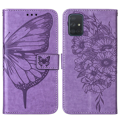 Leather Case Stands Butterfly Flip Cover Holder Y01B for Samsung Galaxy A71 5G Clove Purple