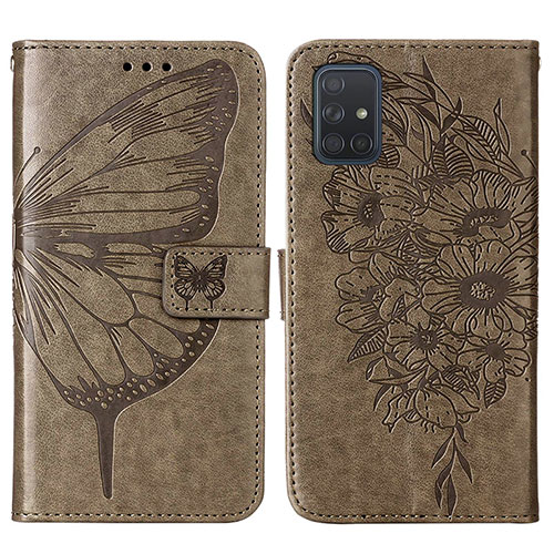 Leather Case Stands Butterfly Flip Cover Holder Y01B for Samsung Galaxy A71 5G Gray