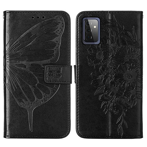 Leather Case Stands Butterfly Flip Cover Holder Y01B for Samsung Galaxy A72 4G Black