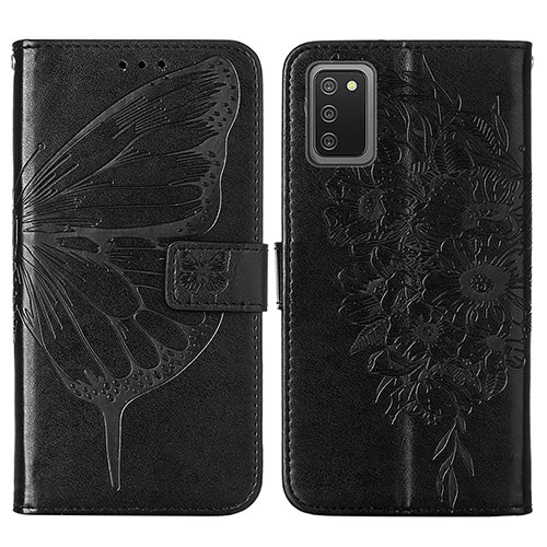 Leather Case Stands Butterfly Flip Cover Holder Y01B for Samsung Galaxy F02S SM-E025F Black