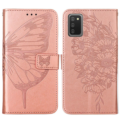 Leather Case Stands Butterfly Flip Cover Holder Y01B for Samsung Galaxy F02S SM-E025F Rose Gold