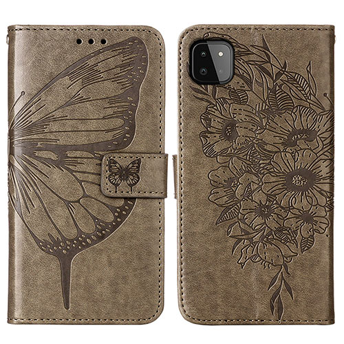 Leather Case Stands Butterfly Flip Cover Holder Y01B for Samsung Galaxy F42 5G Gray