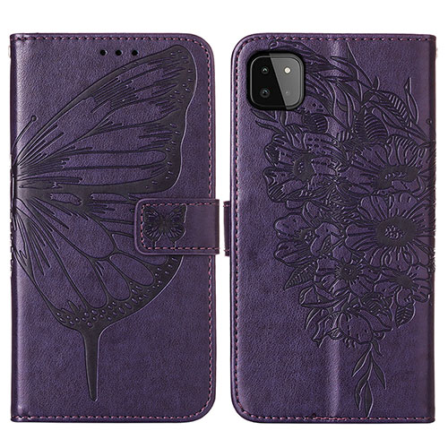 Leather Case Stands Butterfly Flip Cover Holder Y01B for Samsung Galaxy F42 5G Purple