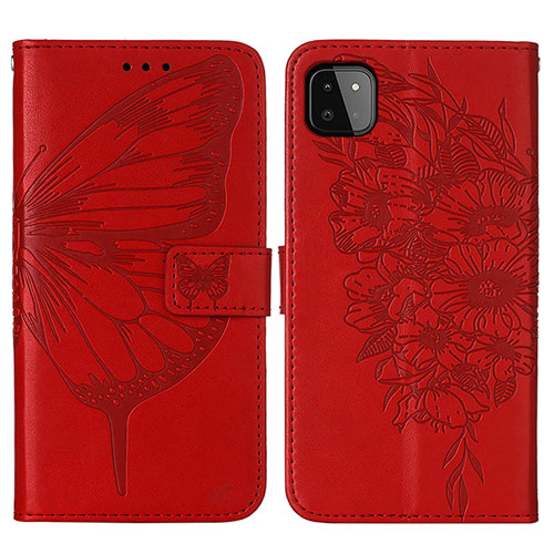 Leather Case Stands Butterfly Flip Cover Holder Y01B for Samsung Galaxy F42 5G Red