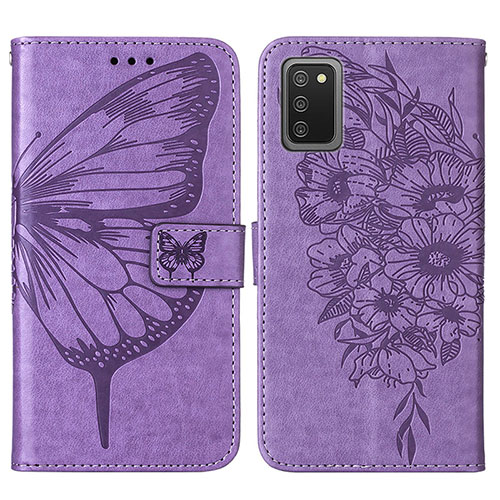 Leather Case Stands Butterfly Flip Cover Holder Y01B for Samsung Galaxy M02s Clove Purple