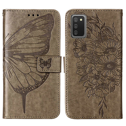 Leather Case Stands Butterfly Flip Cover Holder Y01B for Samsung Galaxy M02s Gray