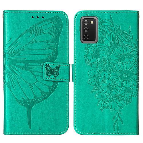 Leather Case Stands Butterfly Flip Cover Holder Y01B for Samsung Galaxy M02s Green