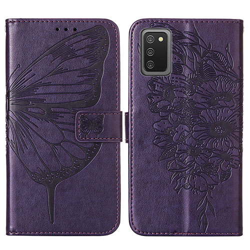 Leather Case Stands Butterfly Flip Cover Holder Y01B for Samsung Galaxy M02s Purple