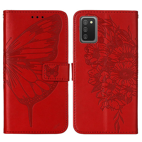 Leather Case Stands Butterfly Flip Cover Holder Y01B for Samsung Galaxy M02s Red